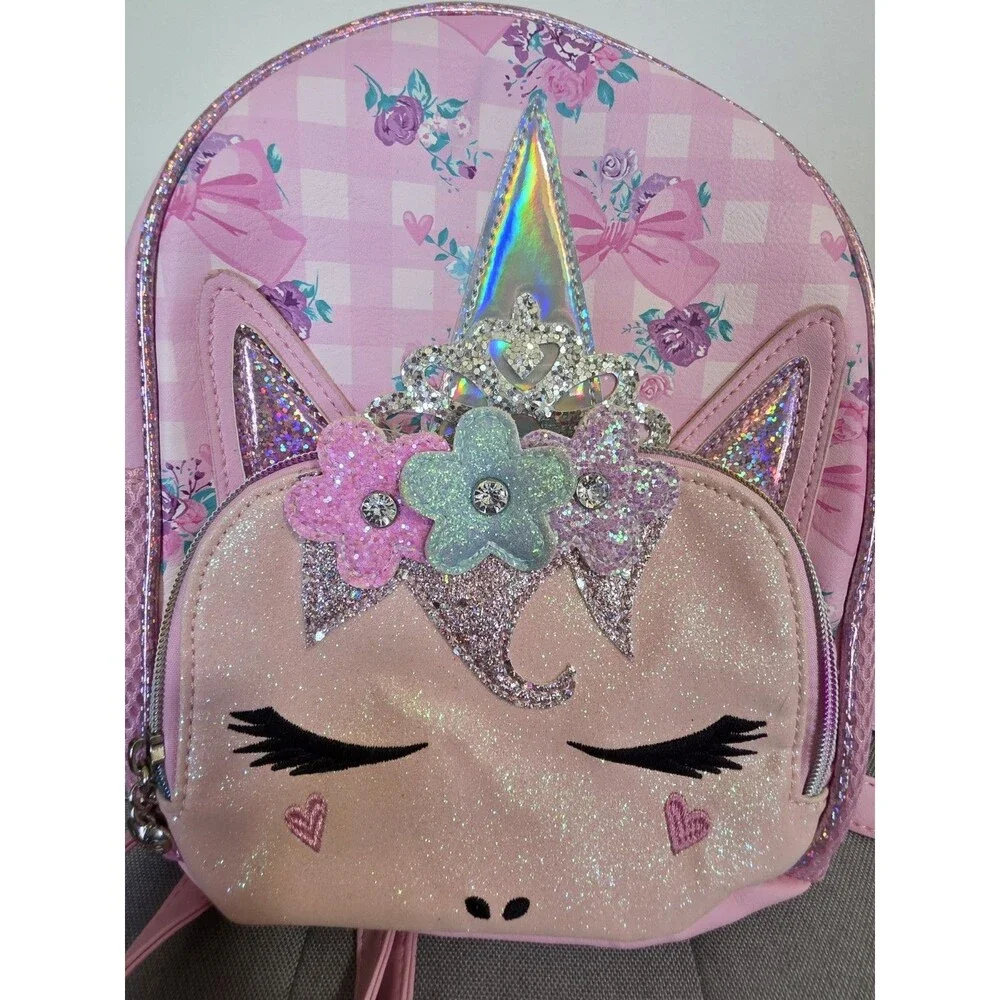 Super Cute OMG! Gwen Girl Pink Iridescent Sequin Unicorn Backpack Zip Adj Strap